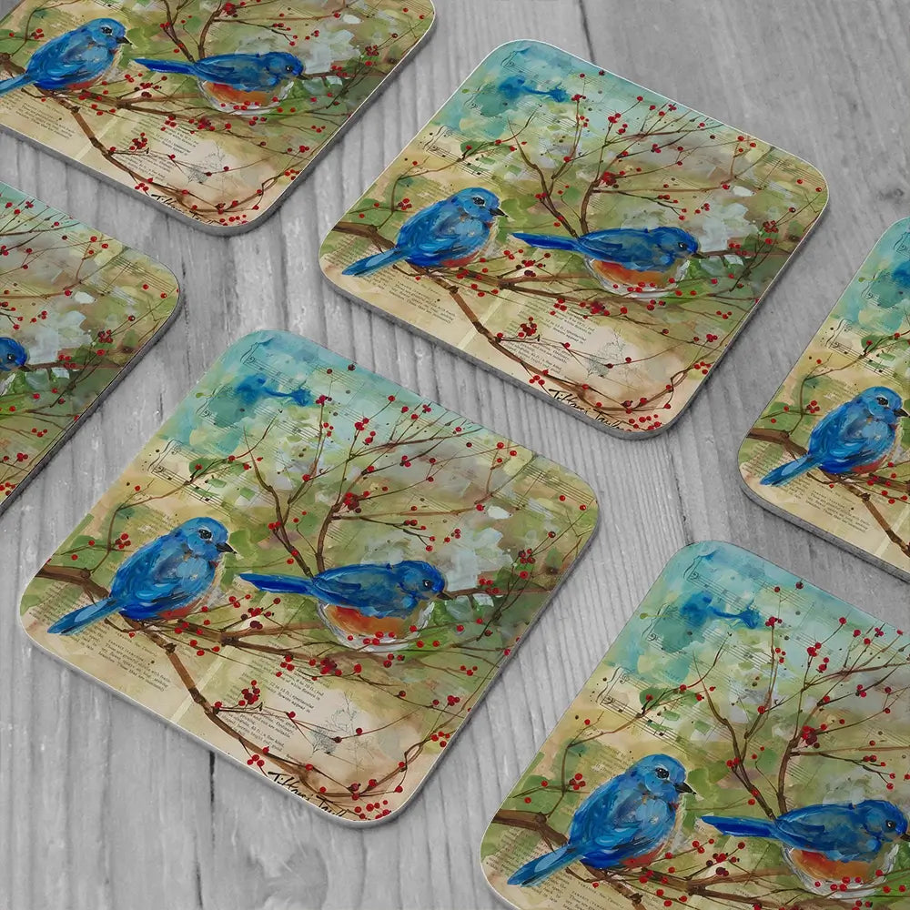 Bluebirds Love Coaster Set Bluebirds Love Coaster Set wall art product Tiffani Taylor - Independent