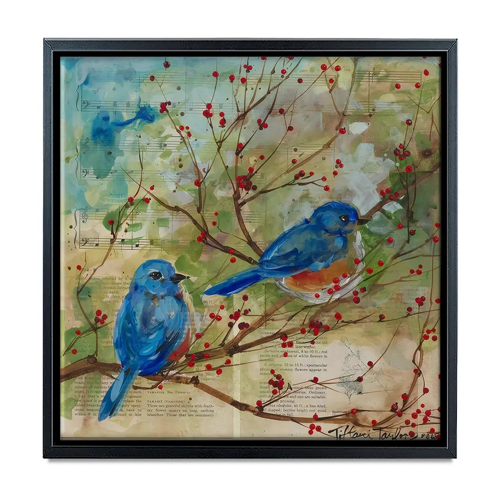 Bluebirds Love Square Canvas Print Bluebirds Love Square Canvas Print wall art product Tiffani Taylor - Independent