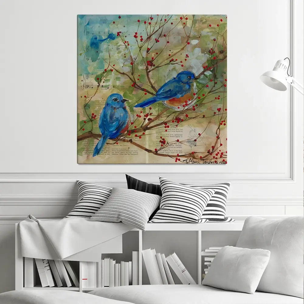 Bluebirds Love Square Canvas Print Bluebirds Love Square Canvas Print wall art product Tiffani Taylor - Independent
