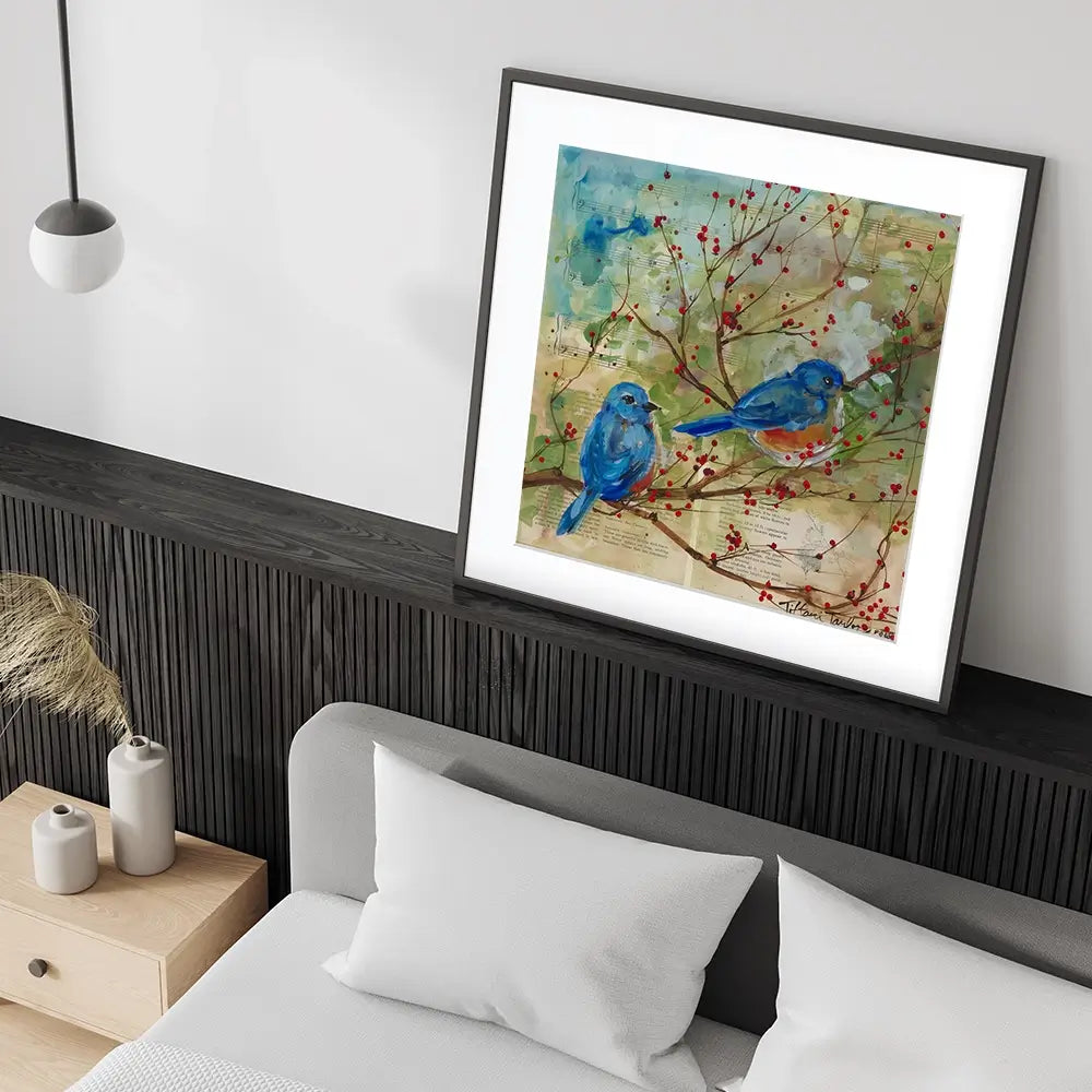 Bluebirds Love Square Framed Art Print Bluebirds Love Square Framed Art Print wall art product Tiffani Taylor - Independent
