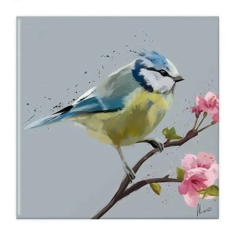 Bluetit And Flowers Canvas Print Bluetit And Flowers Canvas Print wall art product Aimee Linzi