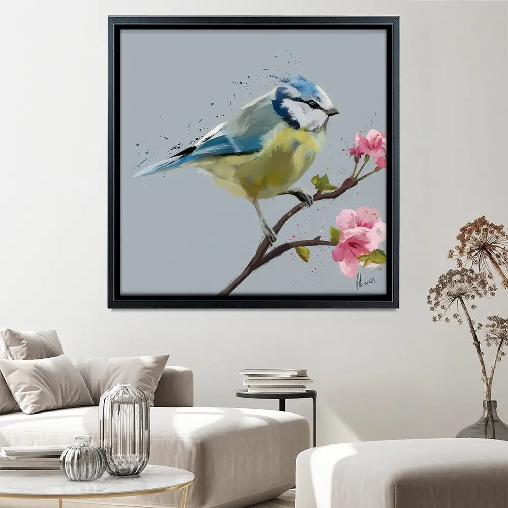 Bluetit And Flowers Canvas Print Bluetit And Flowers Canvas Print wall art product Aimee Linzi