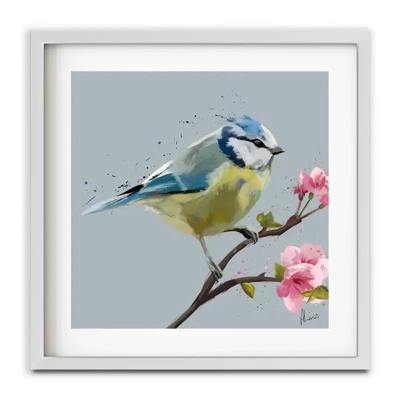 Bluetit And Flowers Framed Art Print Bluetit And Flowers Framed Art Print wall art product Aimee Linzi