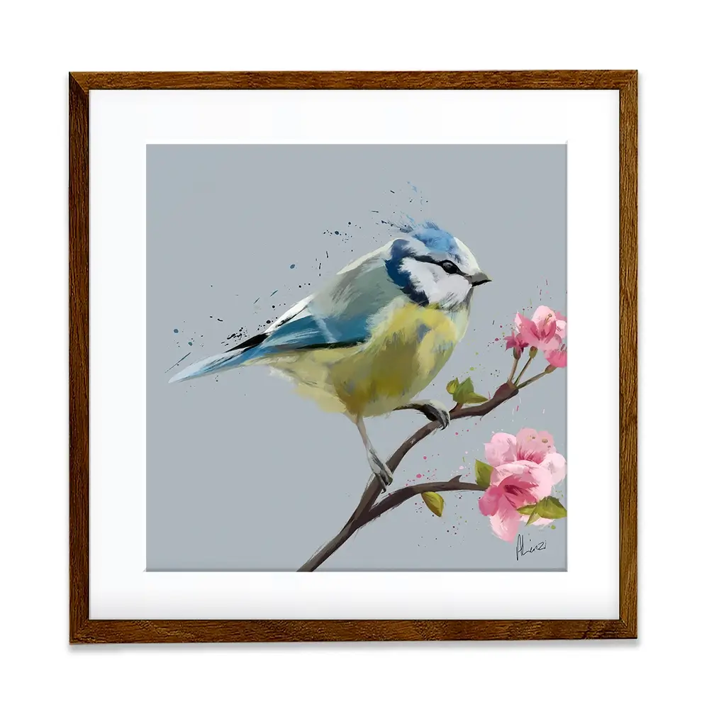 Bluetit And Flowers Framed Art Print Bluetit And Flowers Framed Art Print wall art product Aimee Linzi