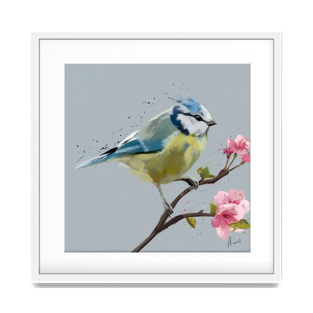 Bluetit And Flowers Framed Art Print Bluetit And Flowers Framed Art Print wall art product Aimee Linzi