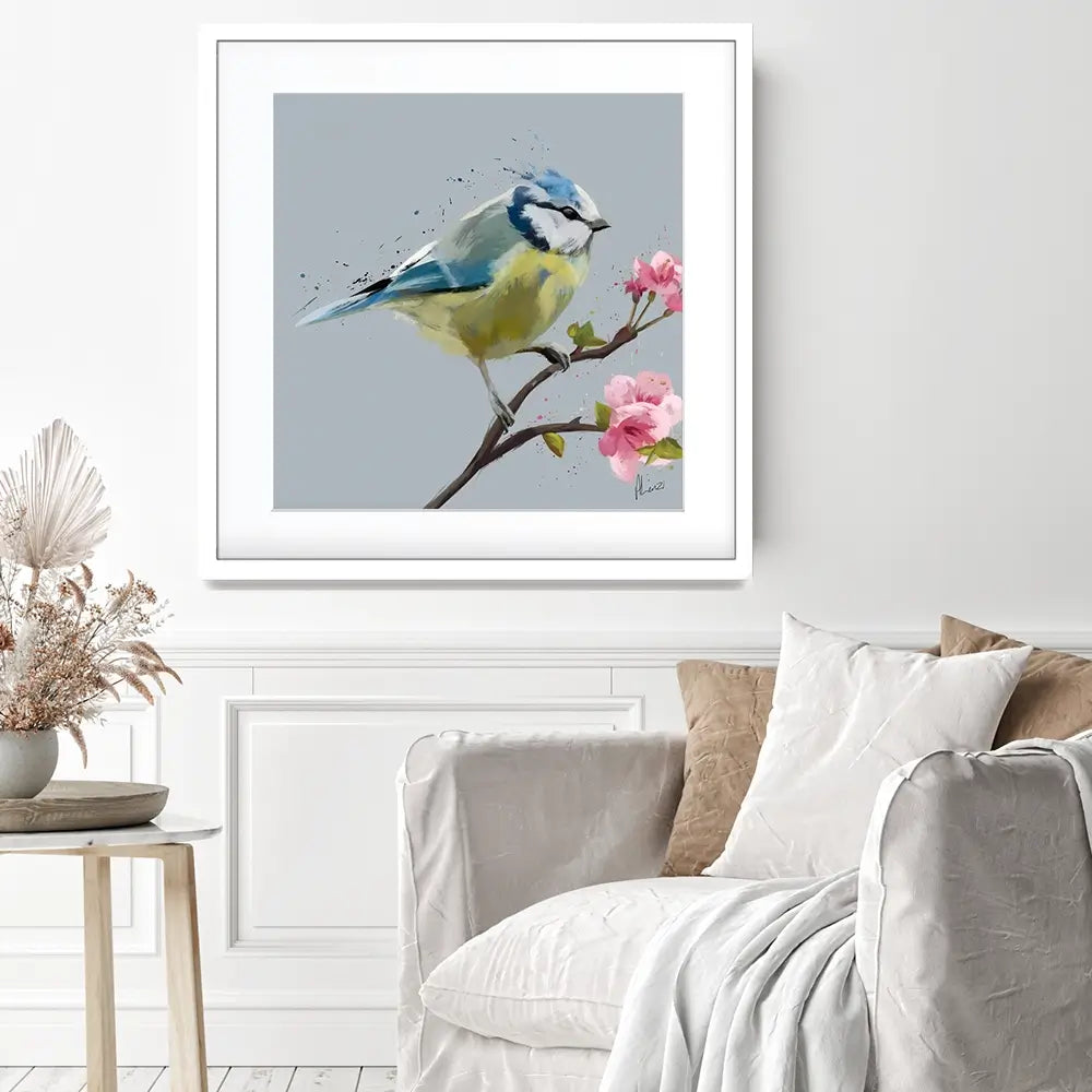 Bluetit And Flowers Framed Art Print Bluetit And Flowers Framed Art Print wall art product Aimee Linzi