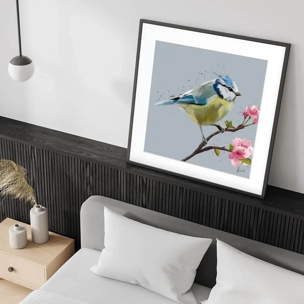 Bluetit And Flowers Framed Art Print Bluetit And Flowers Framed Art Print wall art product Aimee Linzi
