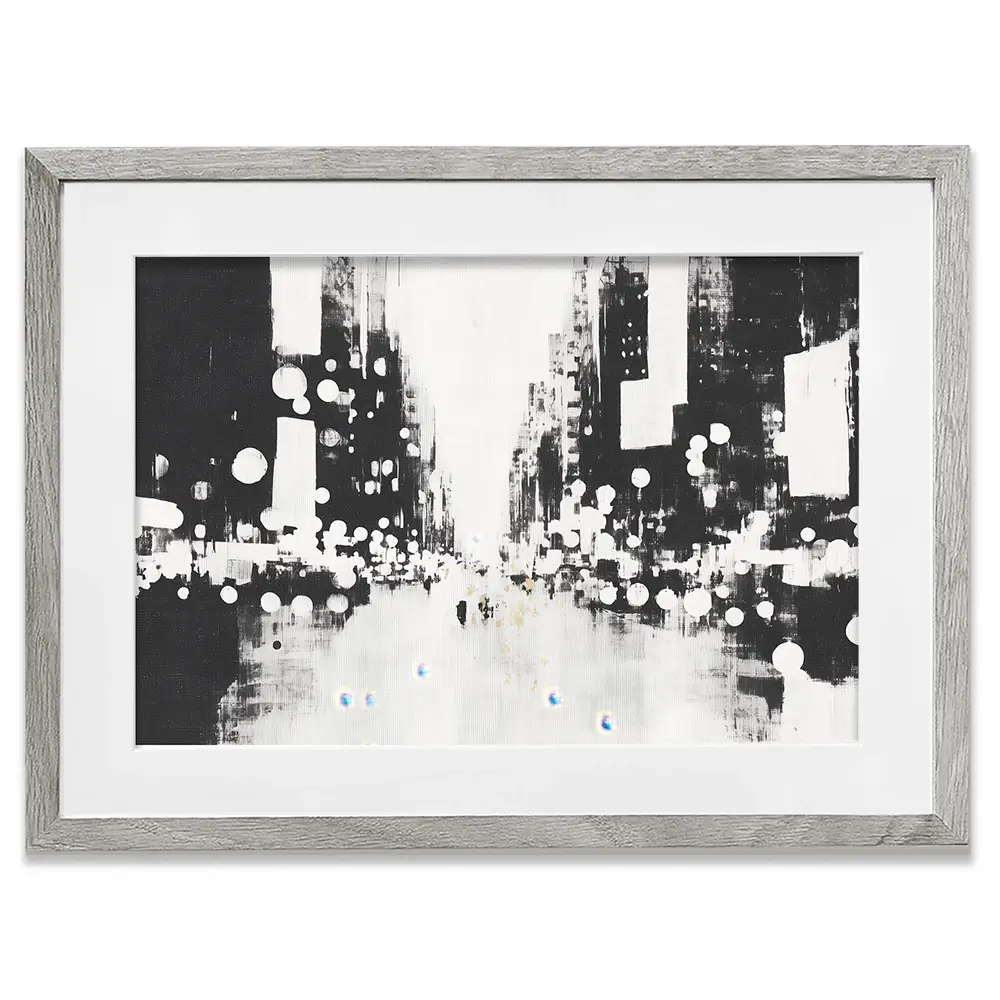 Blurred City Lights Framed Art Print Blurred City Lights Framed Art Print wall art product Chromatic Storm Studio