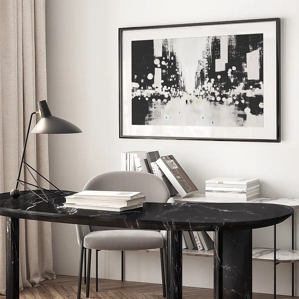 Blurred City Lights Framed Art Print Blurred City Lights Framed Art Print wall art product Chromatic Storm Studio