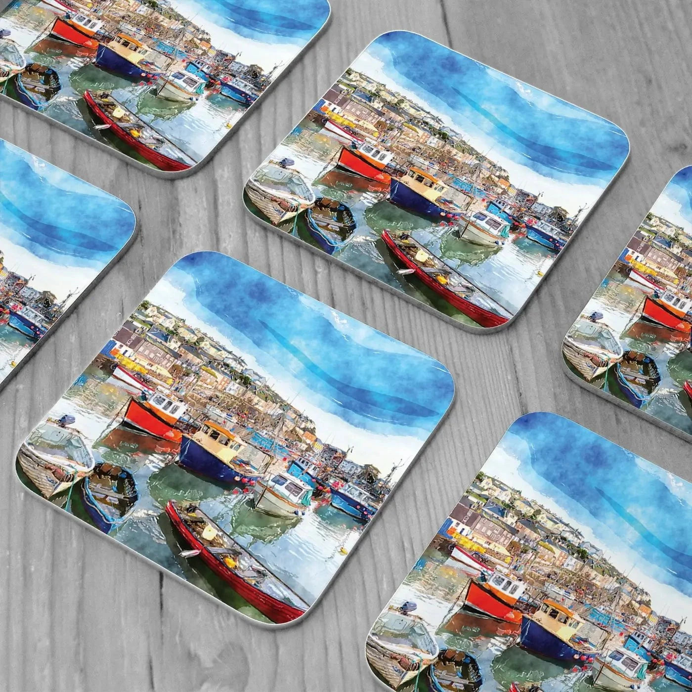 Boat Harbour Coaster Set Boat Harbour Coaster Set | Boat Harbour Art Coasters wall art product Helen Hotson / Shutterstock