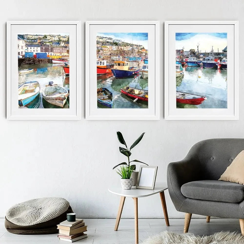 Boat Harbour Framed Art Print Trio Boat Harbour Framed Art Print Trio wall art product Helen Hotson / Shutterstock
