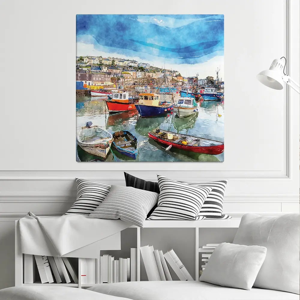 Boat Harbour Square Canvas Print Boat Harbour Square Canvas Print wall art product Helen Hotson / Shutterstock