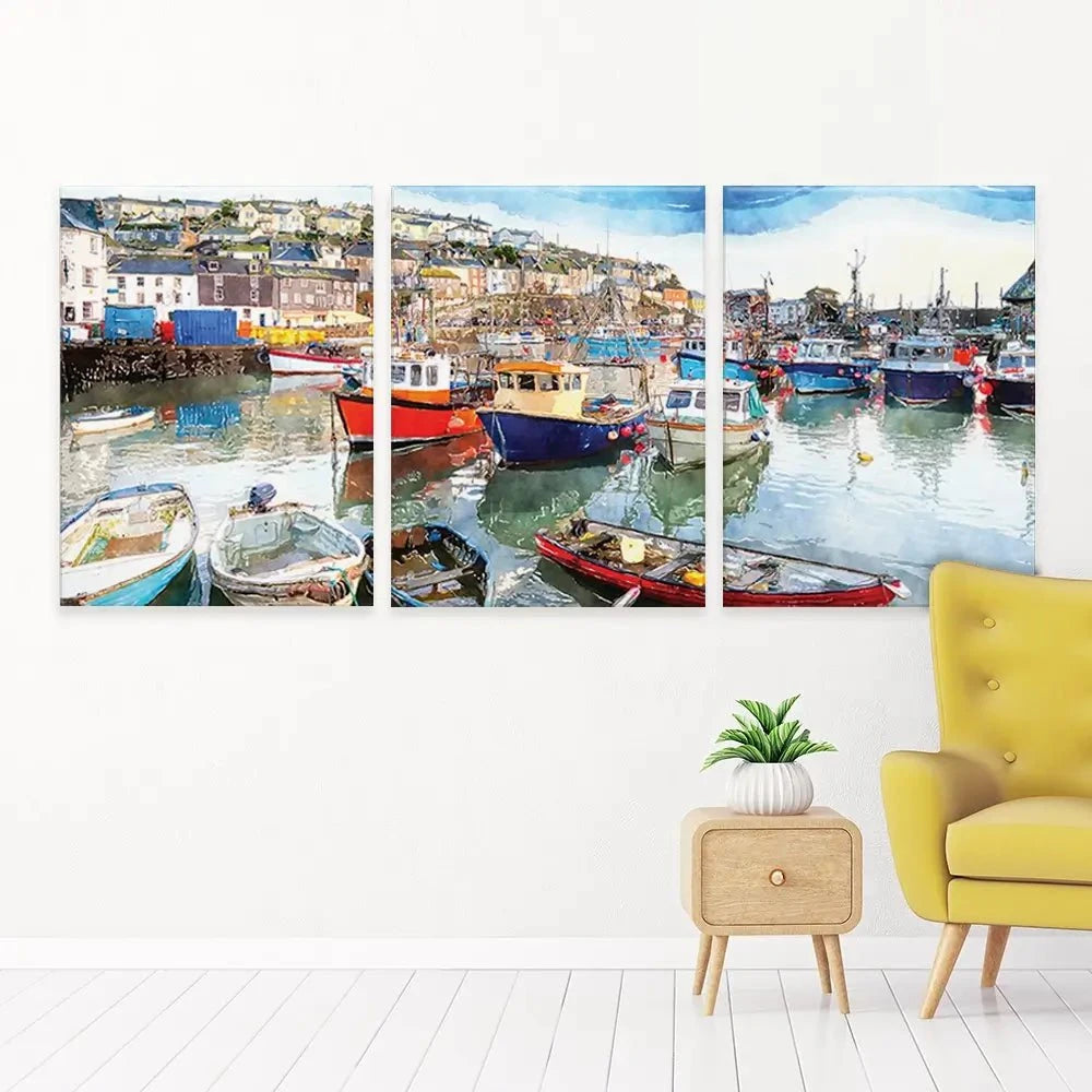 Boat Harbour Trio Canvas Print Boat Harbour Trio Canvas Print wall art product Helen Hotson / Shutterstock