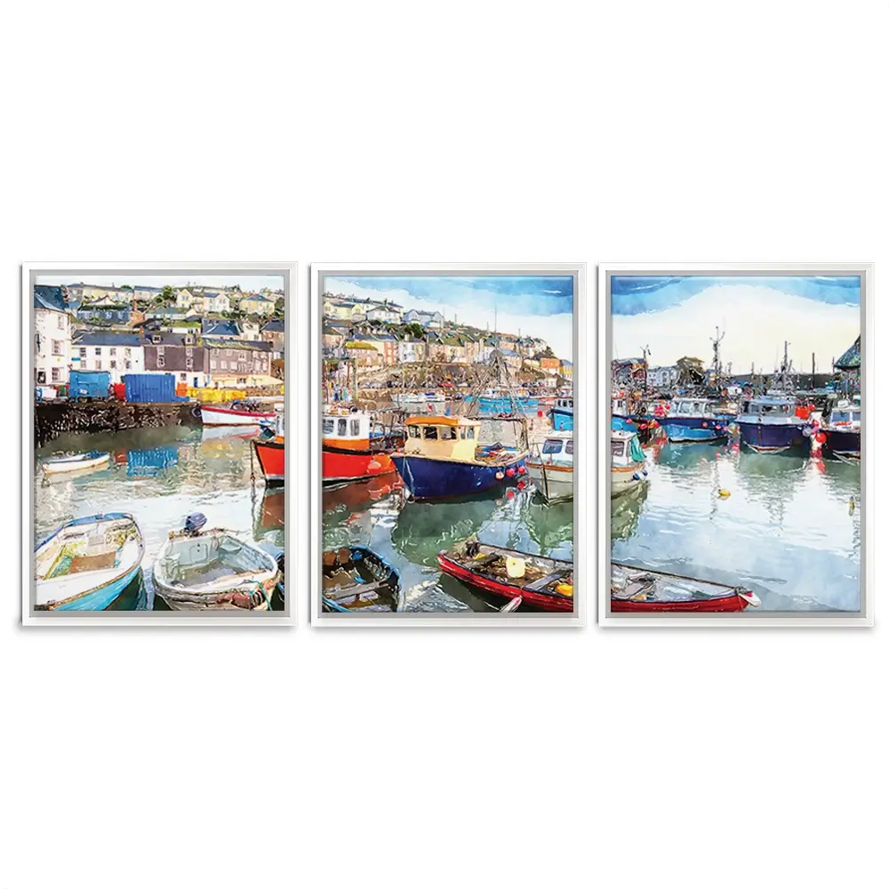 Boat Harbour Trio Canvas Print Boat Harbour Trio Canvas Print wall art product Helen Hotson / Shutterstock