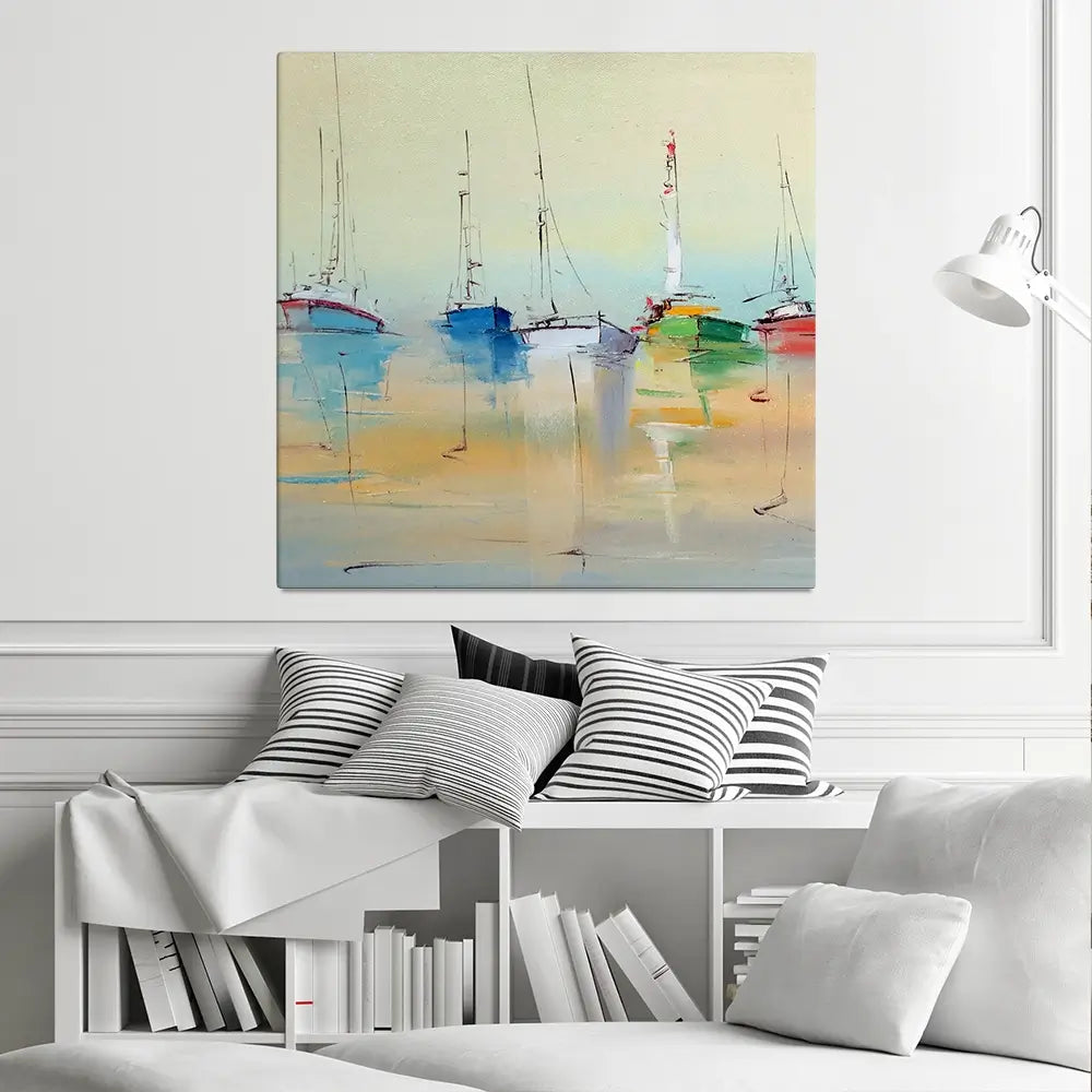 Boats From Afar Square Canvas Print Boats From Afar Square Canvas Print wall art product Oleksandr Bodnar / Shutterstock