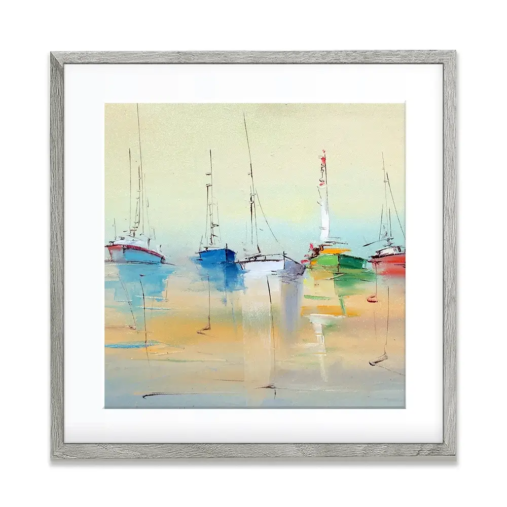 Boats From Afar Square Framed Art Print Boats From Afar Square Framed Art Print wall art product Oleksandr Bodnar / Shutterstock