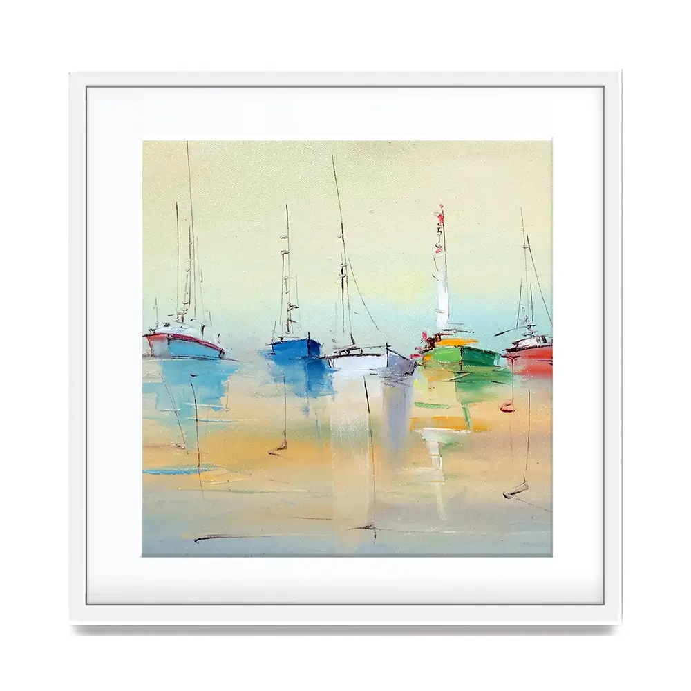 Boats From Afar Square Framed Art Print Boats From Afar Square Framed Art Print wall art product Oleksandr Bodnar / Shutterstock