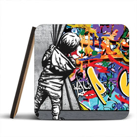 Boy Pulling Back The Curtain Coaster Set Rainbow Soul Tree Coaster Set | Rainbow Soul Tree Art Coasters wall art product Banksy