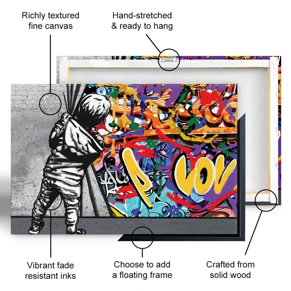 Boy Pulling Back The Curtain Oversized Canvas Print Boy Pulling Back The Curtain Oversized Canvas Print wall art product Banksy