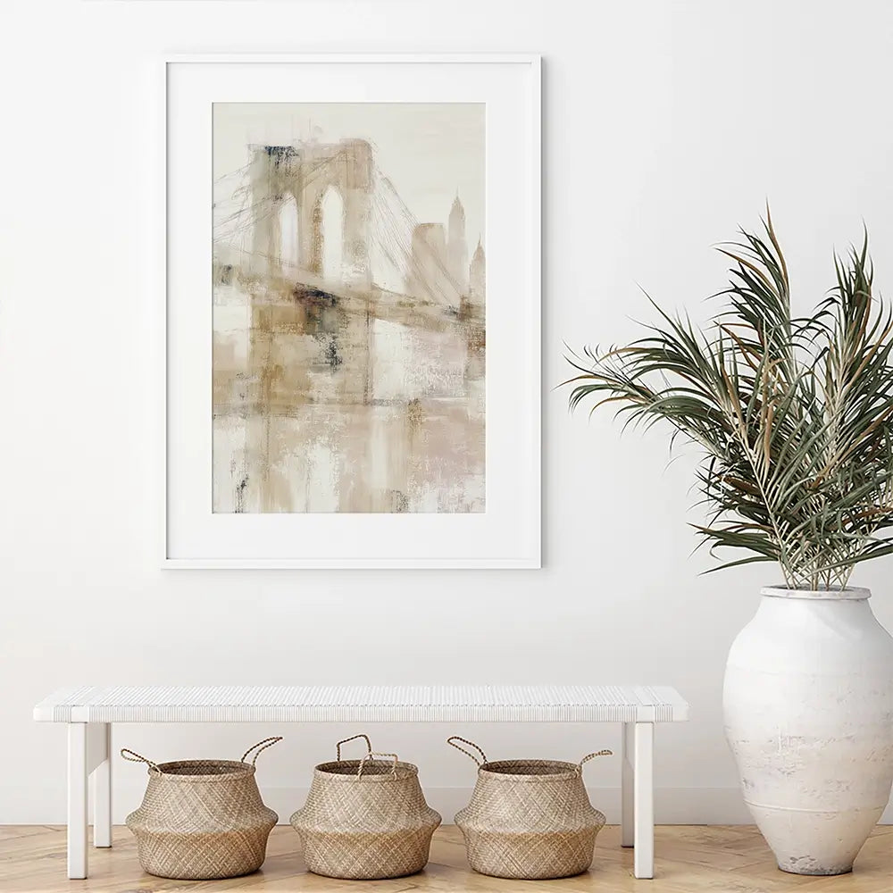 Bridge Cables In Mist Framed Art Print Bridge Cables In Mist Framed Art Print wall art product Chromatic Storm Studio