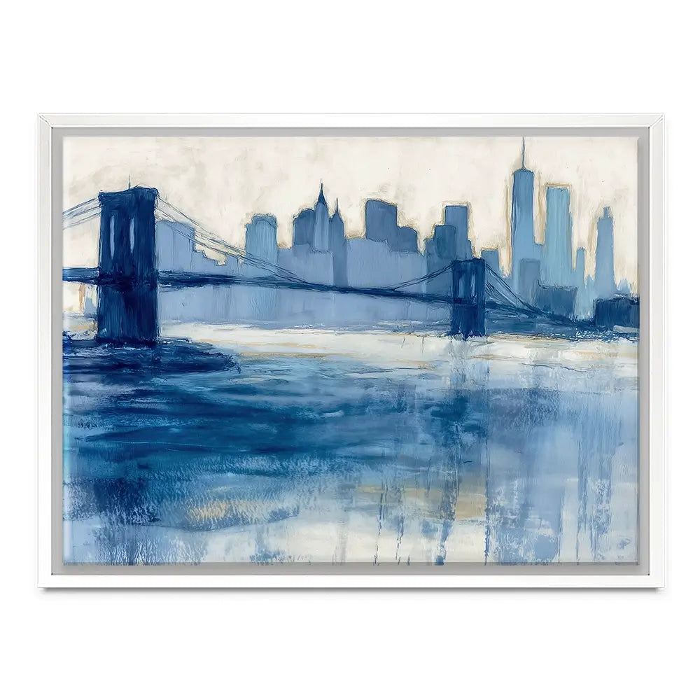 Bridge Skyline Indigo Wash Canvas Print Bridge Skyline Indigo Wash Canvas Print wall art product Chromatic Storm Studio