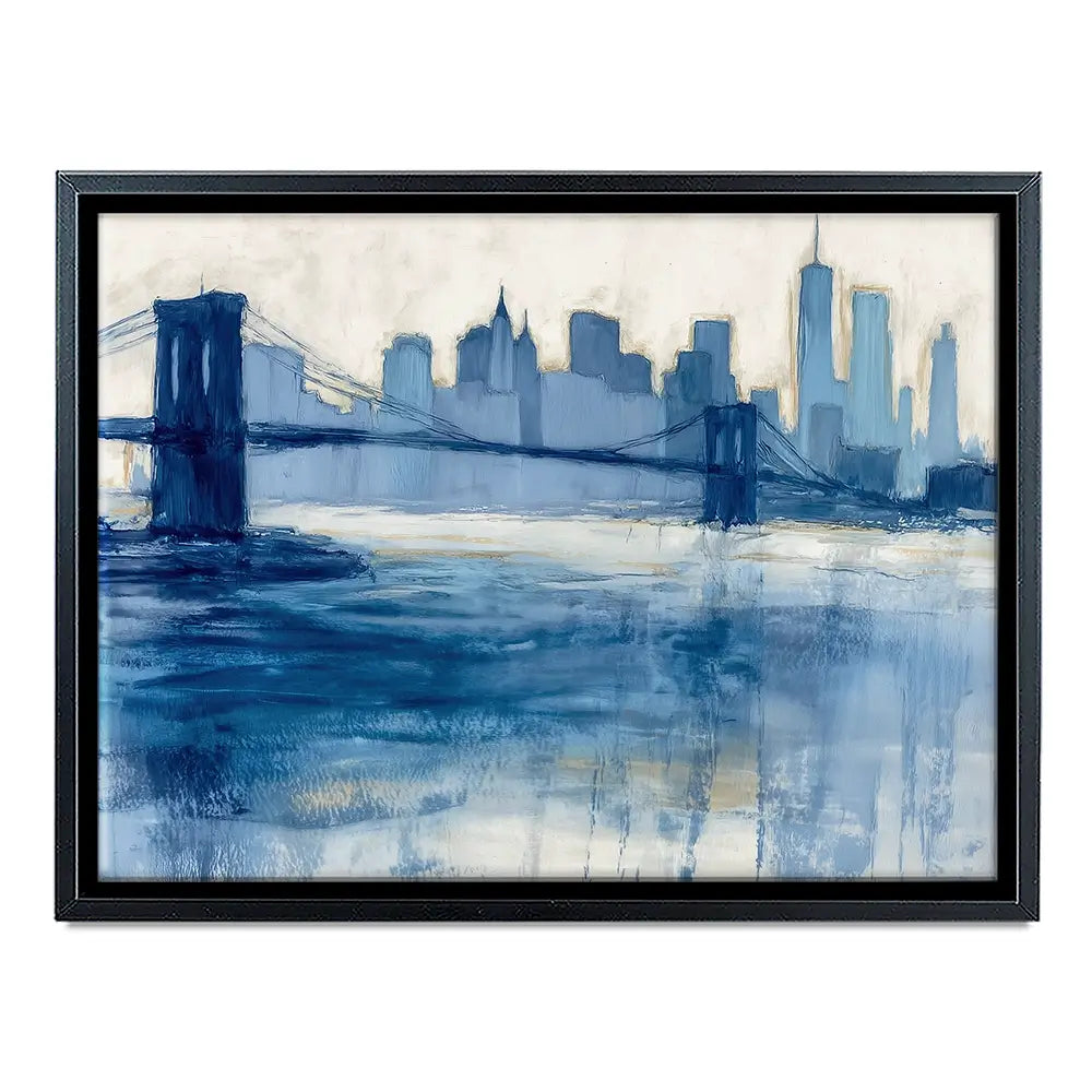 Bridge Skyline Indigo Wash Canvas Print Bridge Skyline Indigo Wash Canvas Print wall art product Chromatic Storm Studio