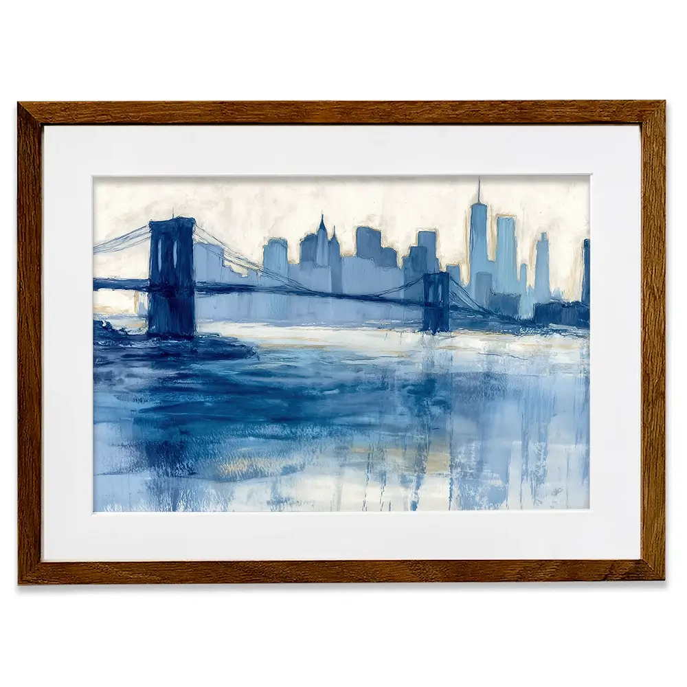 Bridge Skyline Indigo Wash Framed Art Print Bridge Skyline Indigo Wash Framed Art Print wall art product Chromatic Storm Studio