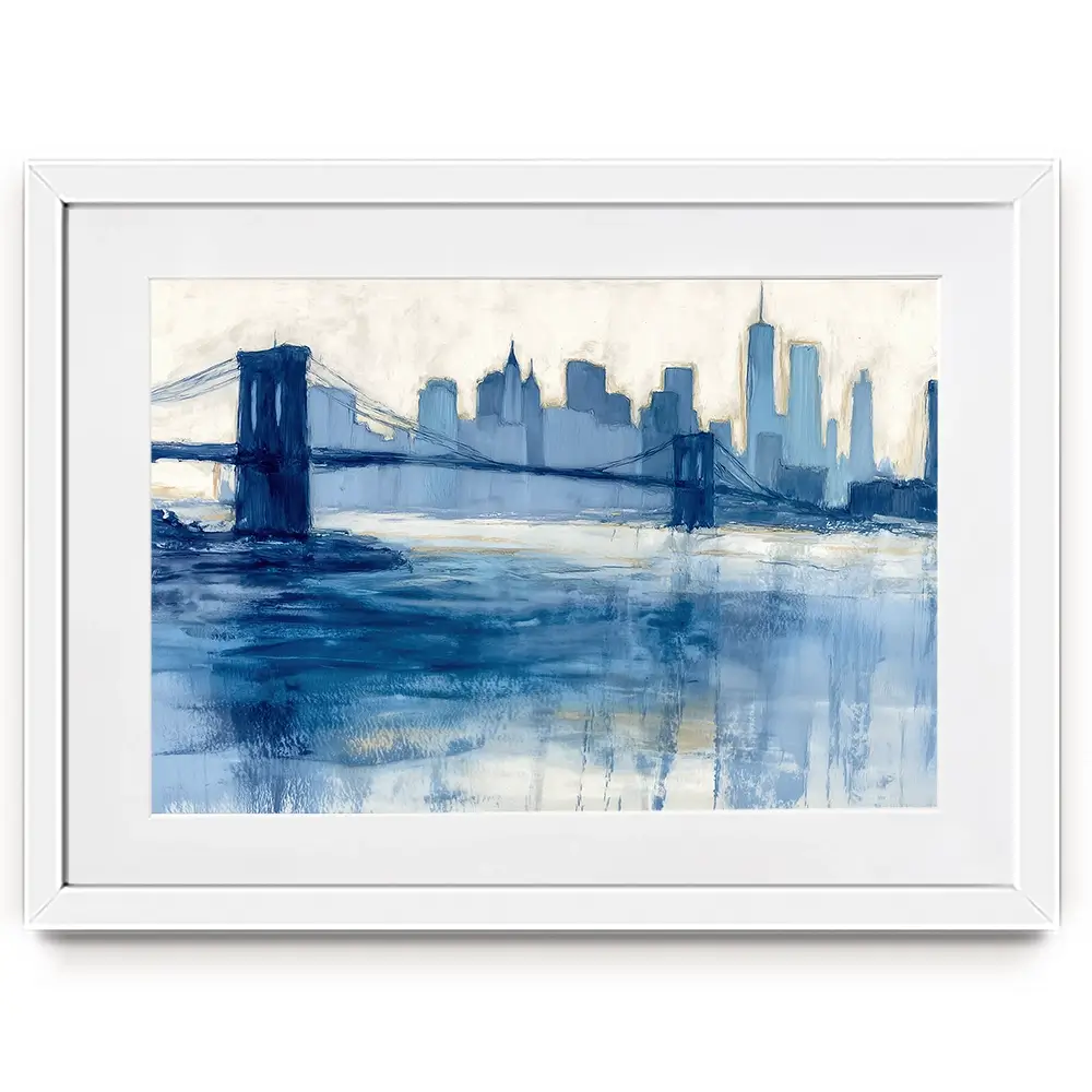 Bridge Skyline Indigo Wash Framed Art Print Bridge Skyline Indigo Wash Framed Art Print wall art product Chromatic Storm Studio
