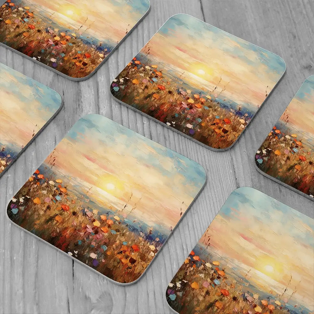 Bright Meadow Sunrise Coaster Set Bright Meadow Sunrise Coaster Set wall art product Art Print Shop