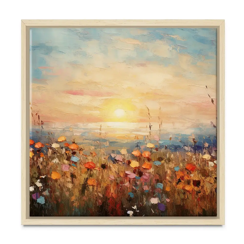 Bright Meadow Sunrise Square Canvas Print Bright Meadow Sunrise Square Canvas Print wall art product Art Print Shop