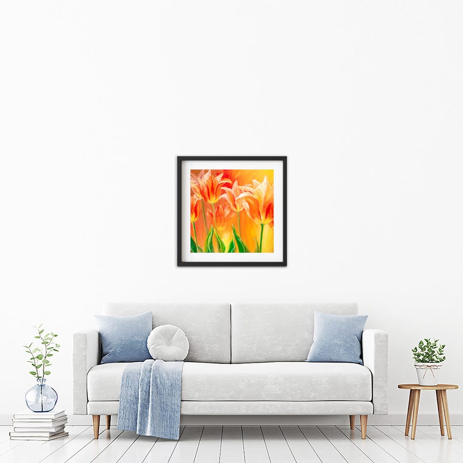 Bright Orange Tulips Square Framed Art Print wall art product Valenty / Shutterstock