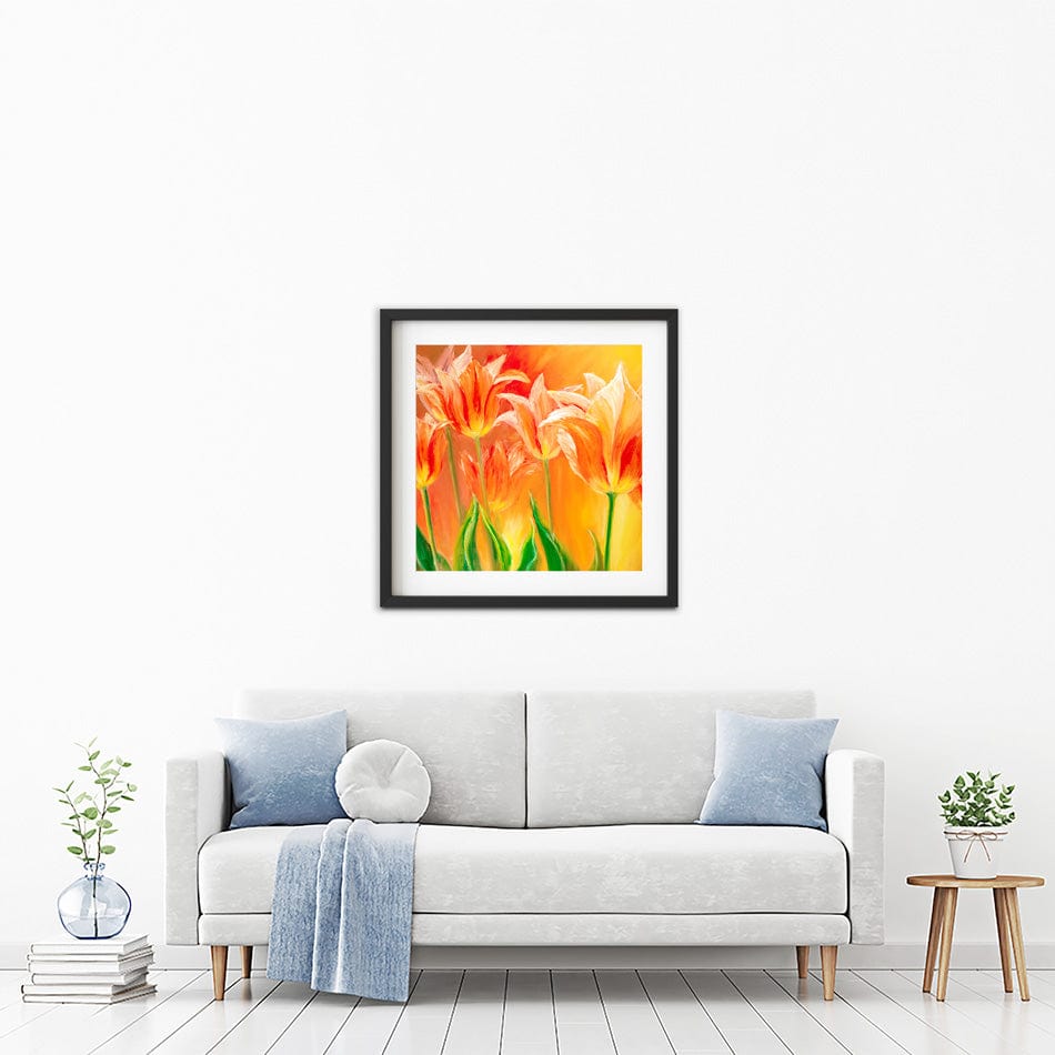 Bright Orange Tulips Square Framed Art Print wall art product Valenty / Shutterstock