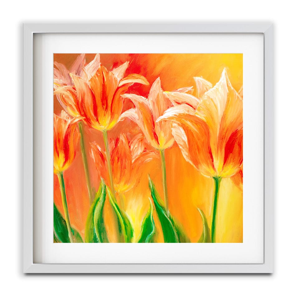 Bright Orange Tulips Square Framed Art Print wall art product Valenty / Shutterstock
