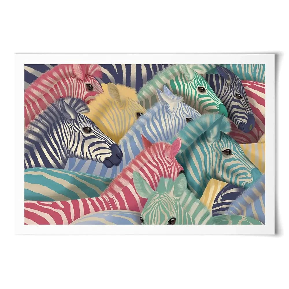 Bright Zebra Herd Art Print Bright Zebra Herd Art Print wall art product Fab Funky
