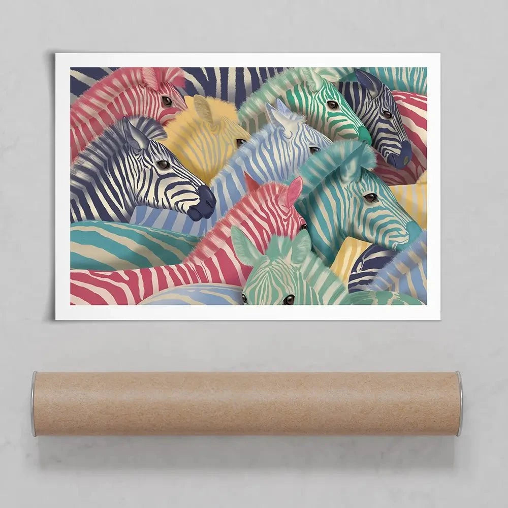 Bright Zebra Herd Art Print Bright Zebra Herd Art Print wall art product Fab Funky
