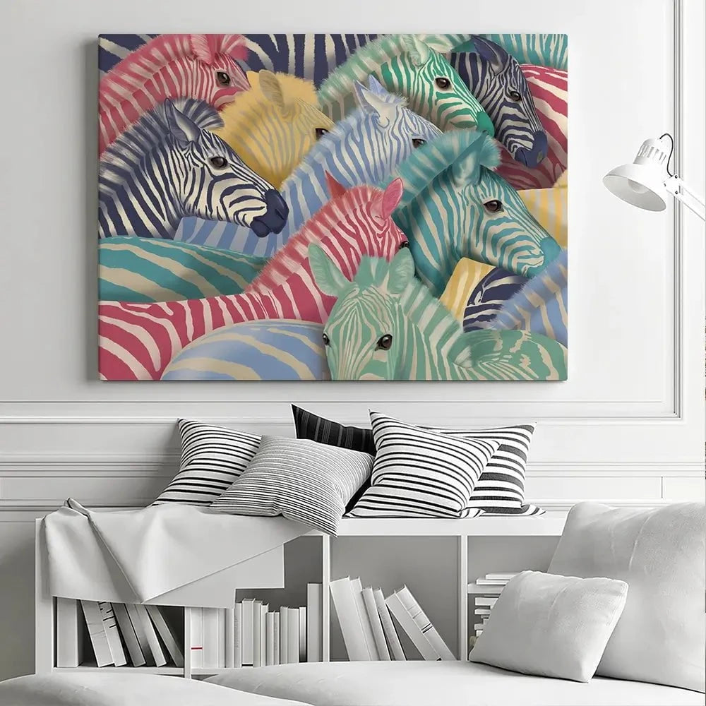 Bright Zebra Herd Canvas Print Bright Zebra Herd Canvas Print wall art product Fab Funky