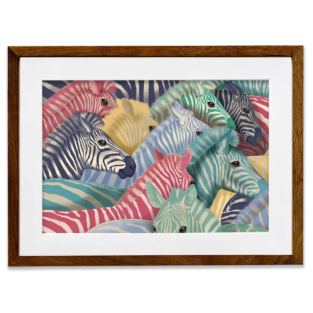 Bright Zebra Herd Framed Art Print Bright Zebra Herd Framed Art Print wall art product Fab Funky