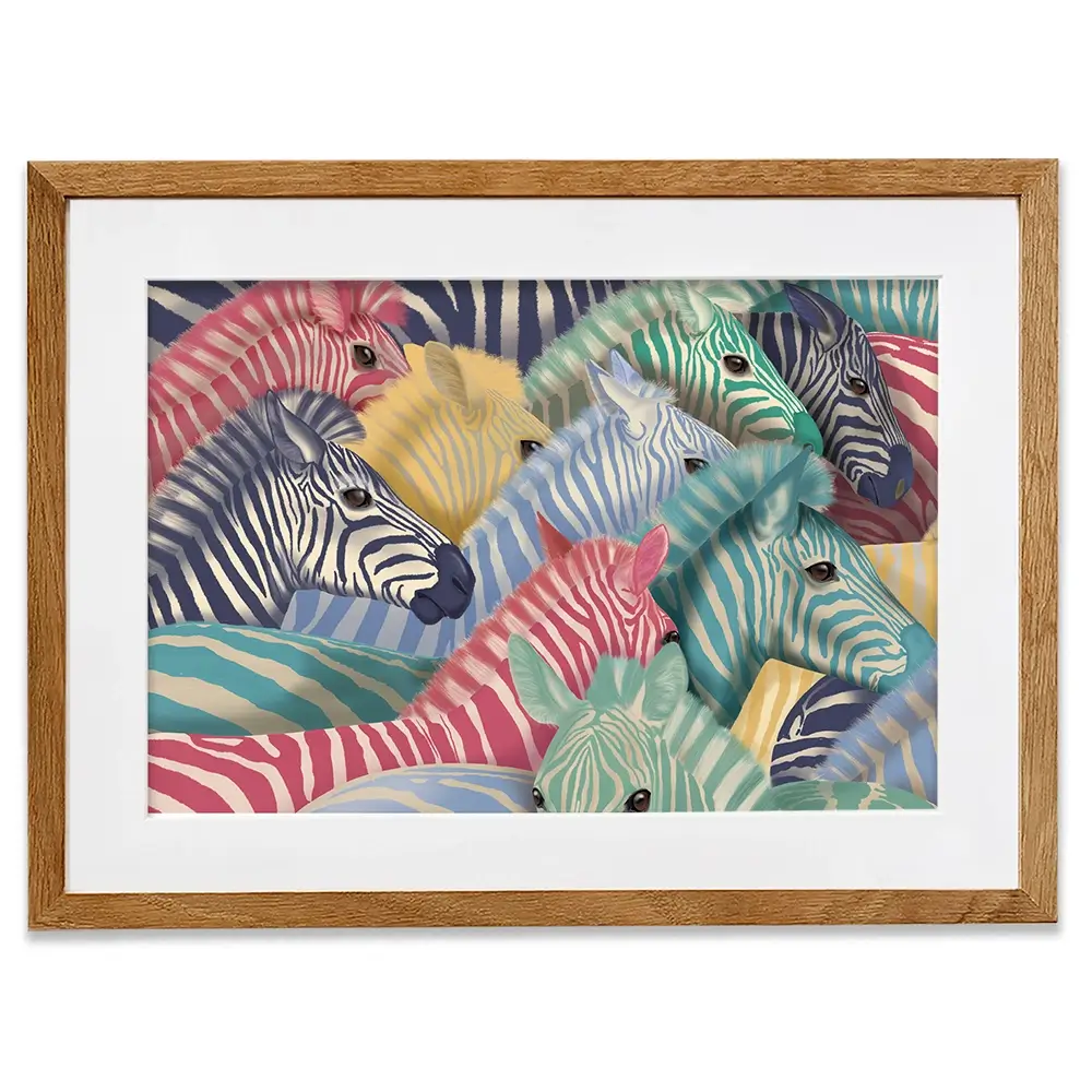 Bright Zebra Herd Framed Art Print Bright Zebra Herd Framed Art Print wall art product Fab Funky