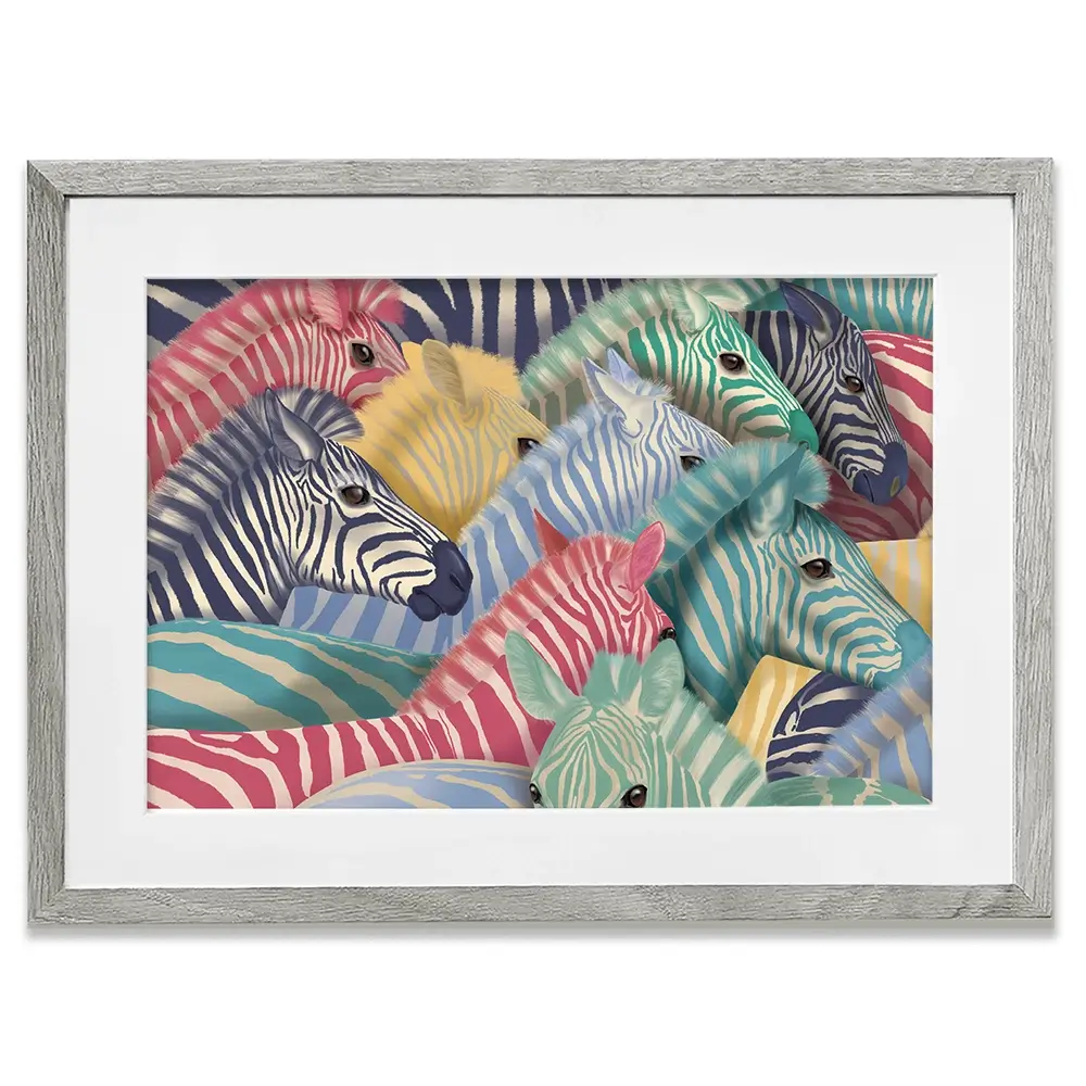 Bright Zebra Herd Framed Art Print Bright Zebra Herd Framed Art Print wall art product Fab Funky