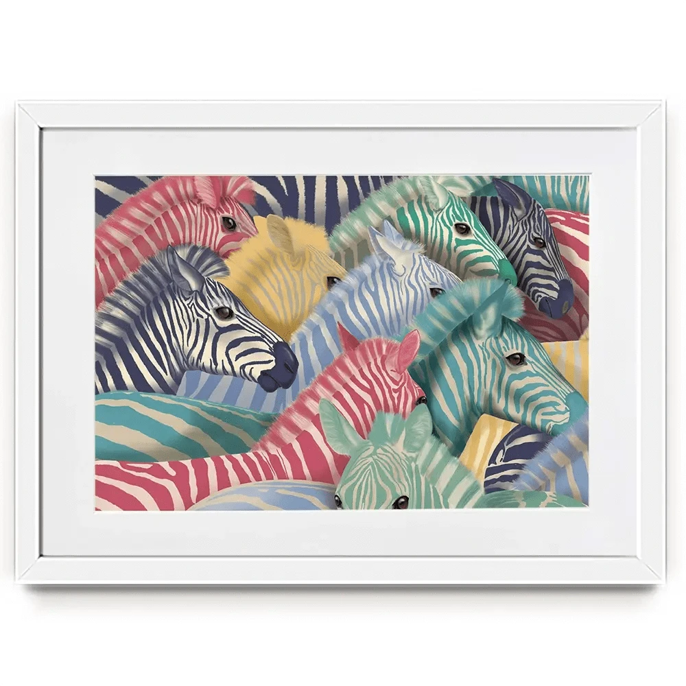 Bright Zebra Herd Framed Art Print Bright Zebra Herd Framed Art Print wall art product Fab Funky