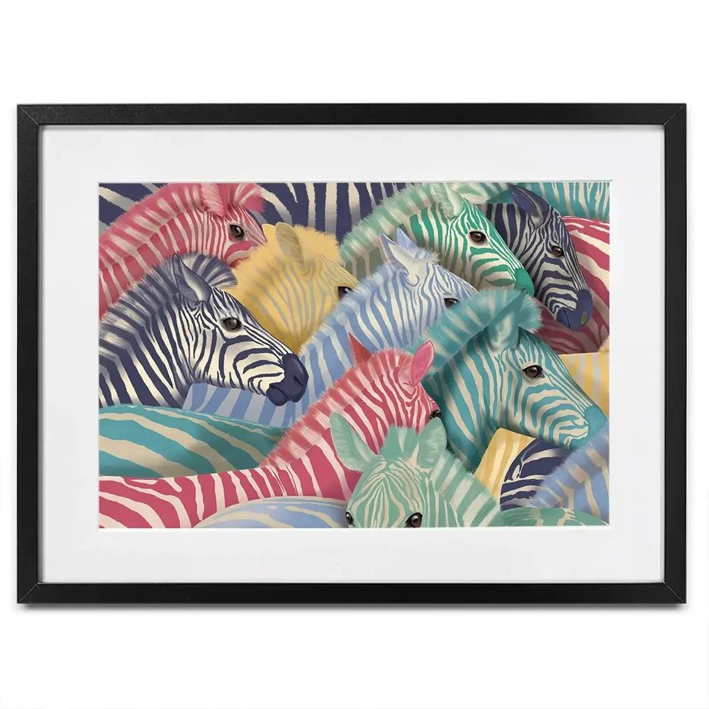 Bright Zebra Herd Framed Art Print Bright Zebra Herd Framed Art Print wall art product Fab Funky