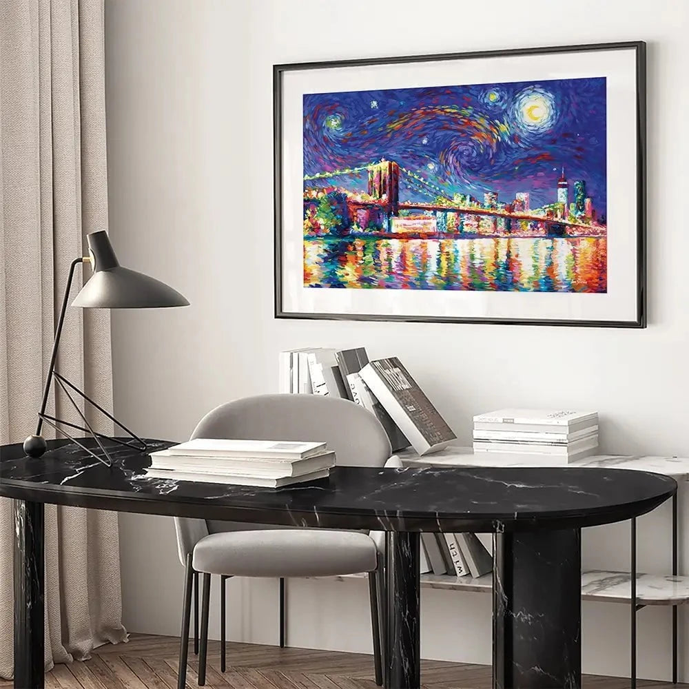 Brooklyn Bridge Starry Night Framed Art Print Brooklyn Bridge Starry Night Framed Art Print wall art product Leon Devenice