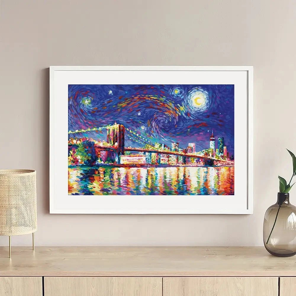 Brooklyn Bridge Starry Night Framed Art Print Brooklyn Bridge Starry Night Framed Art Print wall art product Leon Devenice