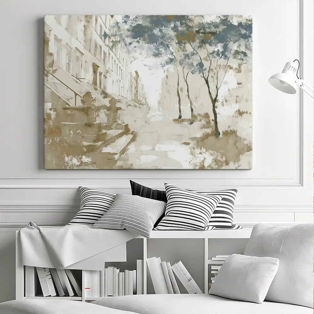 Brownstone Street Autumn Canvas Print Brownstone Street Autumn Canvas Print wall art product Chromatic Storm Studio