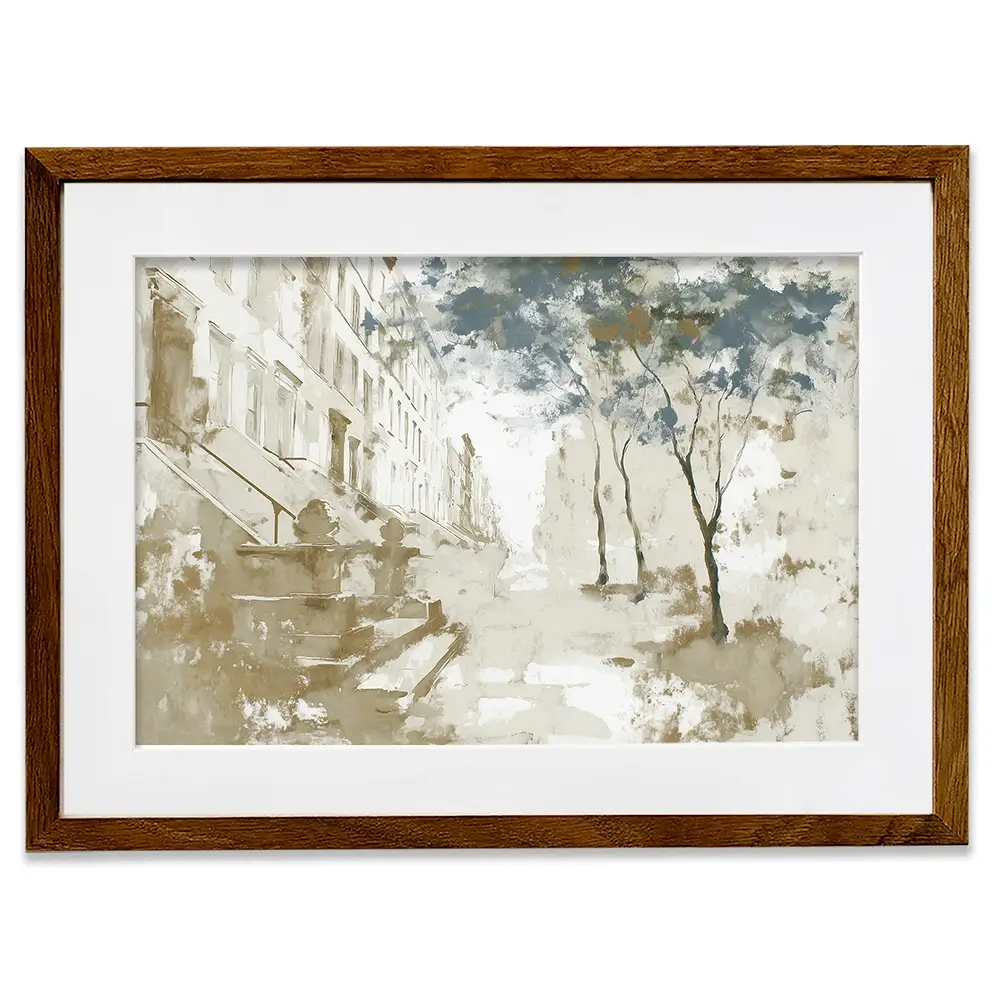 Brownstone Street Autumn Framed Art Print Brownstone Street Autumn Framed Art Print wall art product Chromatic Storm Studio