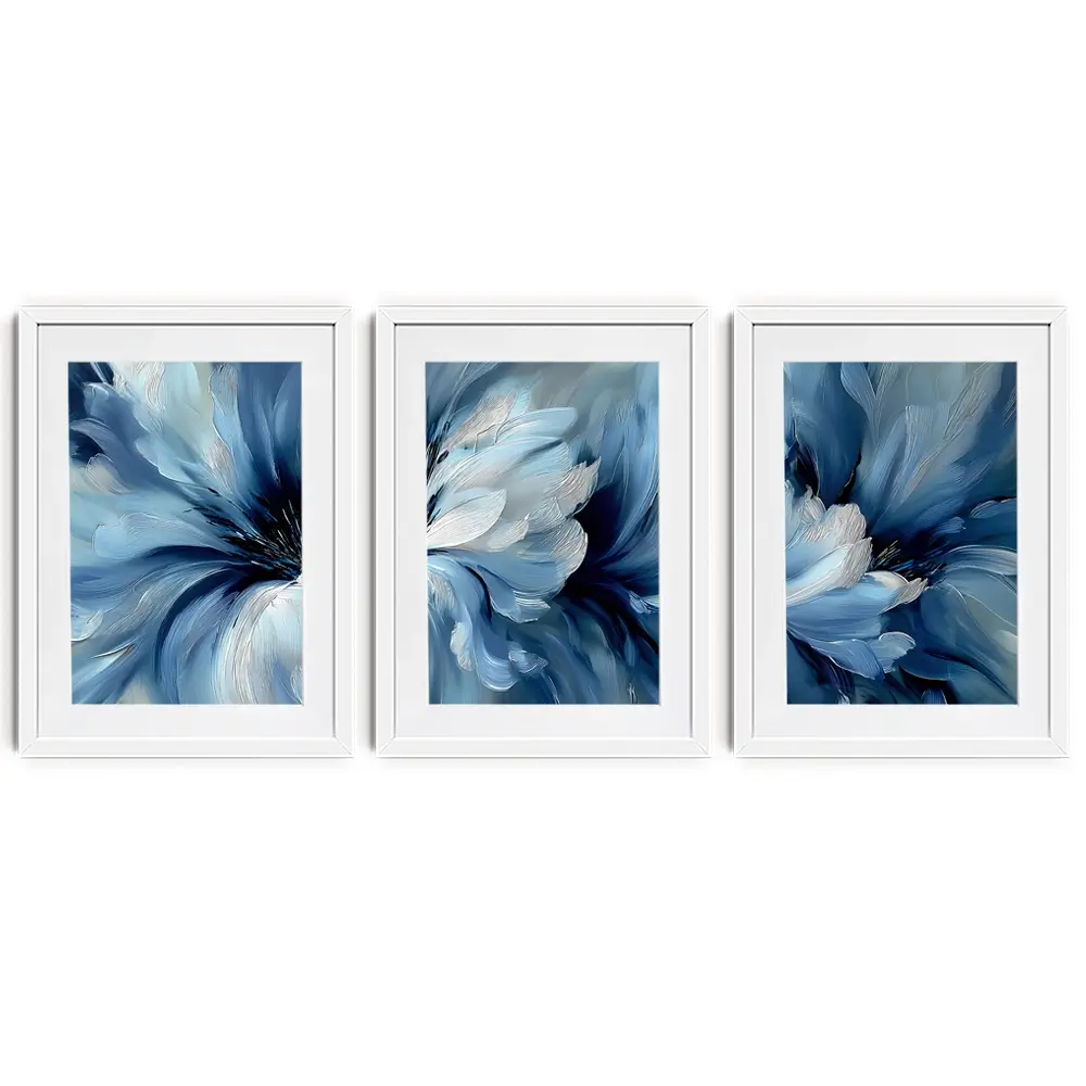 Brushed Blue Flowers Framed Art Print Trio Brushed Blue Flowers Framed Art Print Trio wall art product IAmHomeStudio
