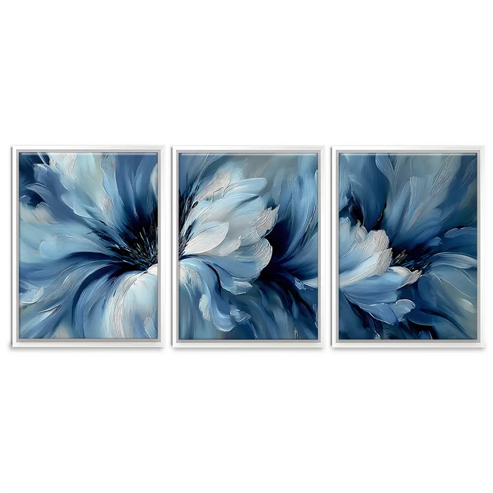 Brushed Blue Flowers Trio Canvas Print Brushed Blue Flowers Trio Canvas Print wall art product IAmHomeStudio
