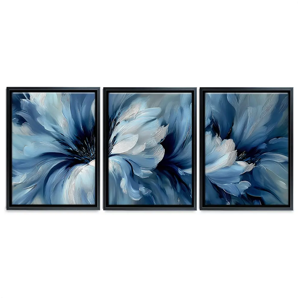 Brushed Blue Flowers Trio Canvas Print Brushed Blue Flowers Trio Canvas Print wall art product IAmHomeStudio