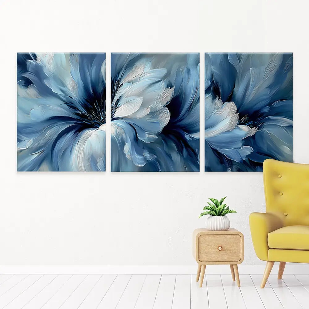 Brushed Blue Flowers Trio Canvas Print Brushed Blue Flowers Trio Canvas Print wall art product IAmHomeStudio