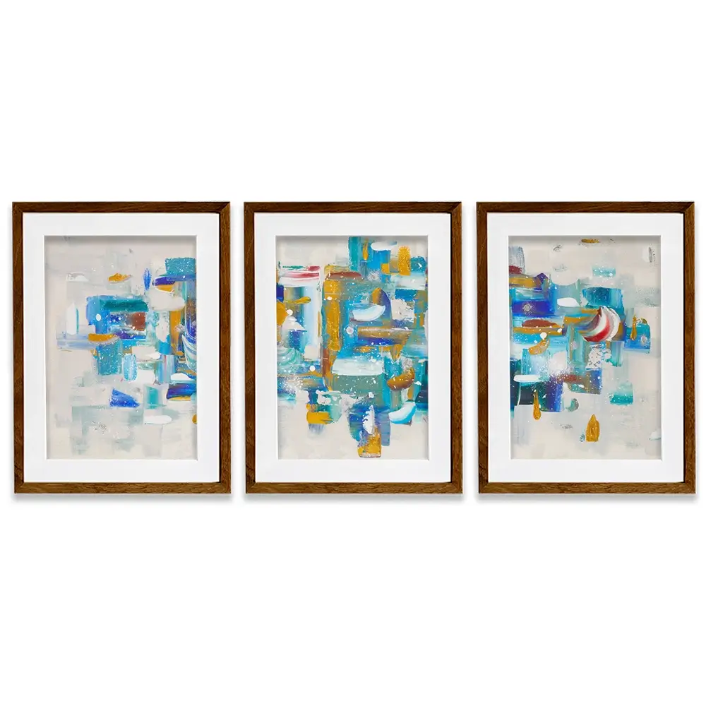 Brushstrokes In Blue Framed Art Print Trio Brushstrokes In Blue Framed Art Print Trio wall art product Elizabeth White